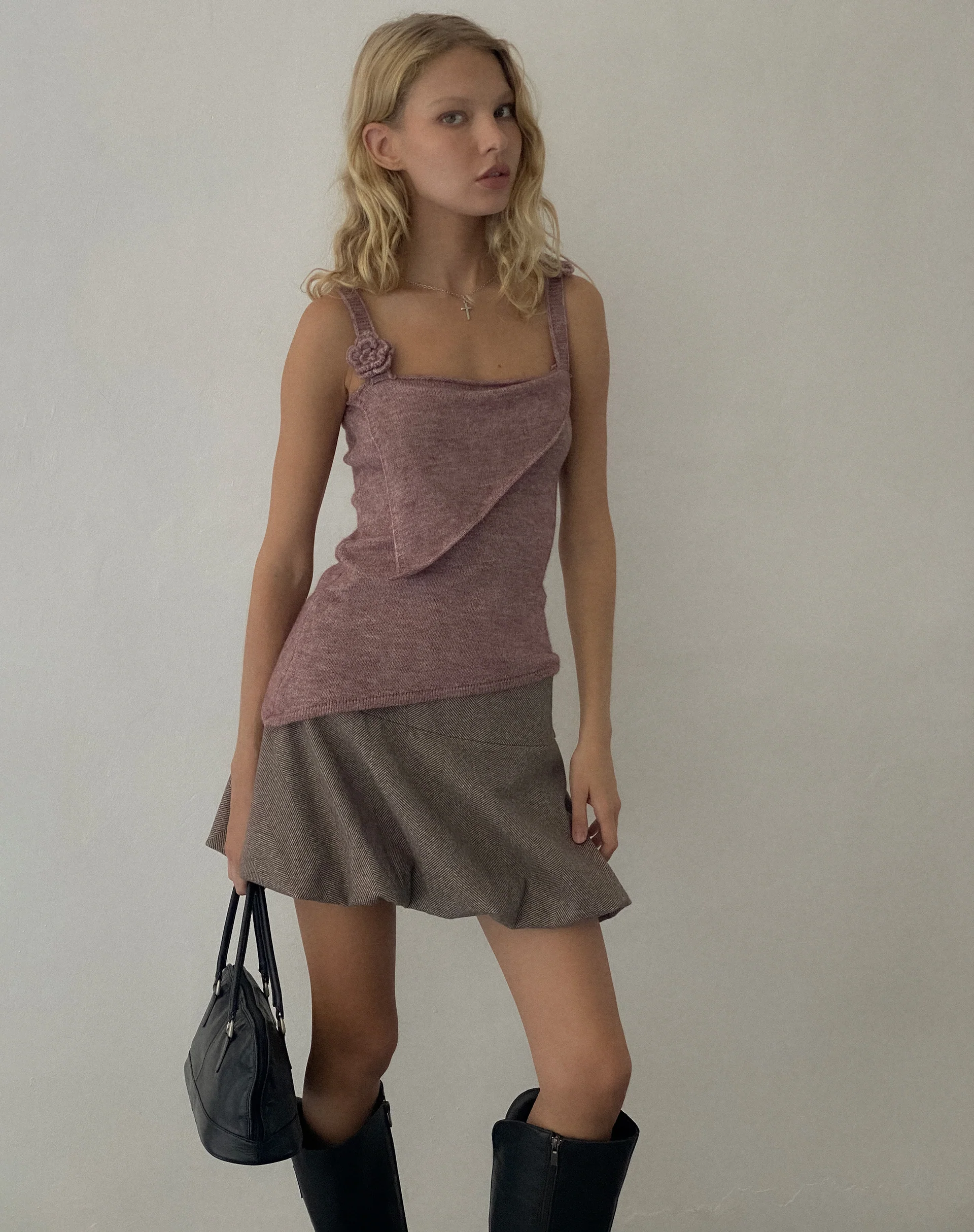 Juliet Rosette Cami Top in Knitted Maroon - Awmao