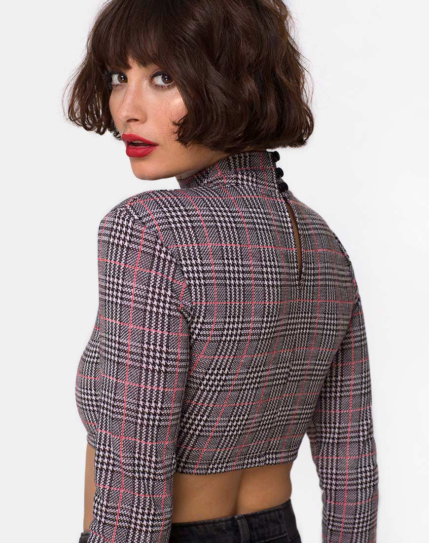 Laretta Crop Top in Charles Check Blush - Awmao