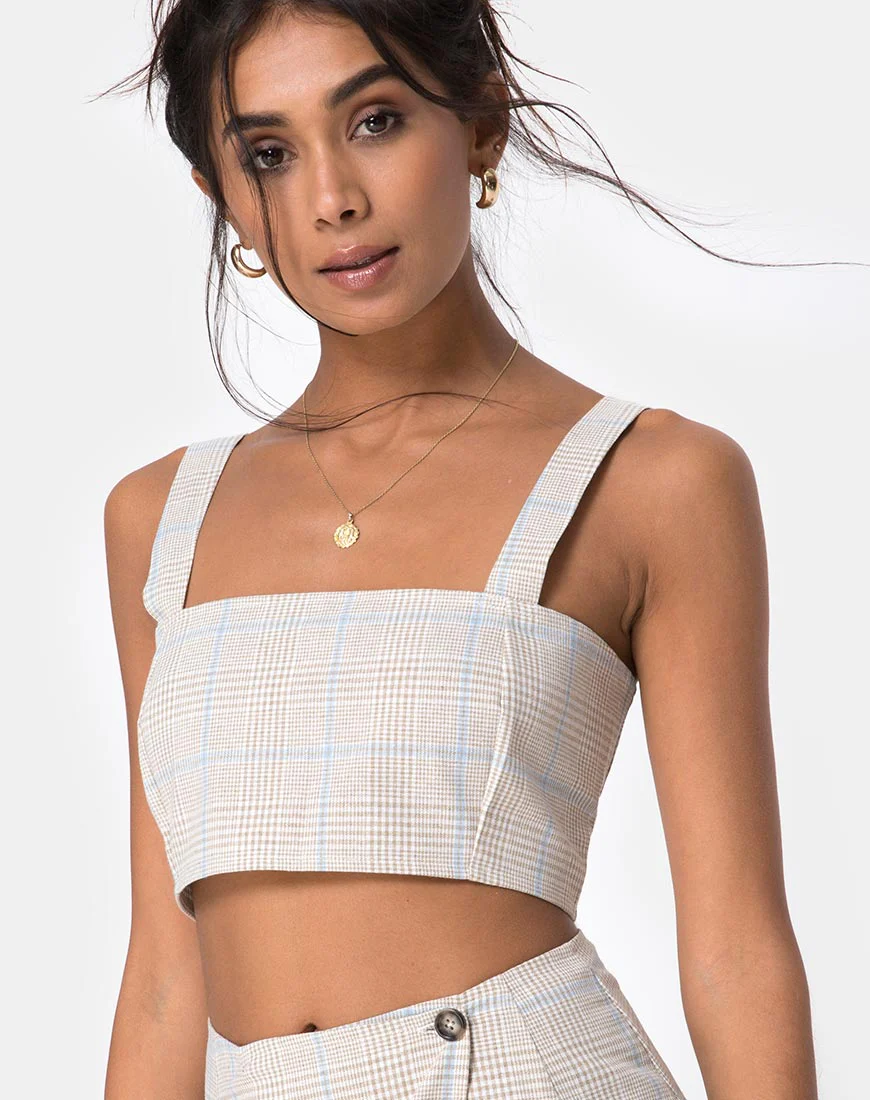 Kaira Crop Top in Tonal Plaid Almond - Awmao