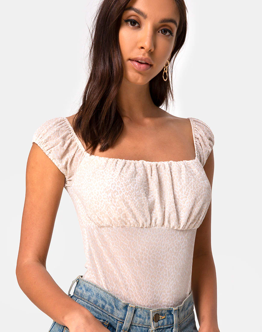 Kalina Bodice in Flock Ditsy Leopard Taupe - Awmao