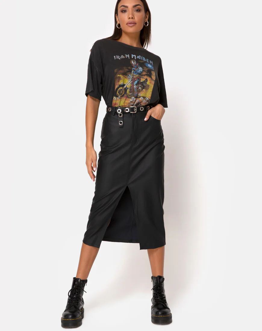 Pyra Midi Skirt in PU Black - Awmao