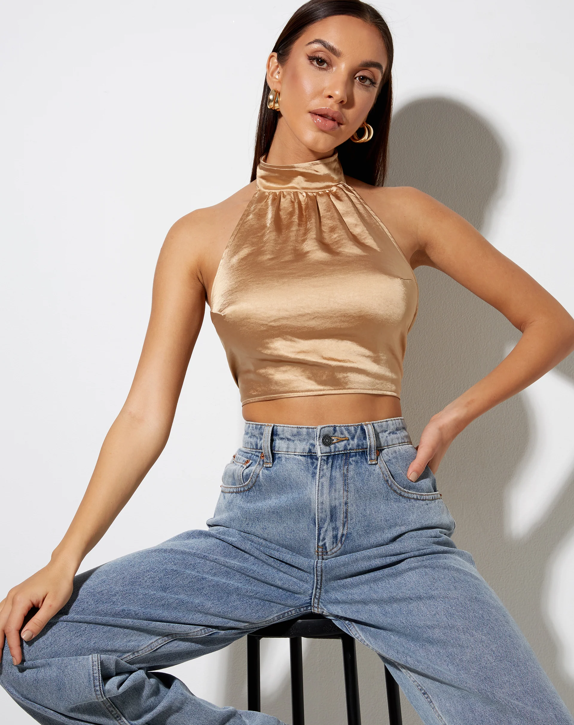 Noela Top in Satin Golden Sand - Awmao