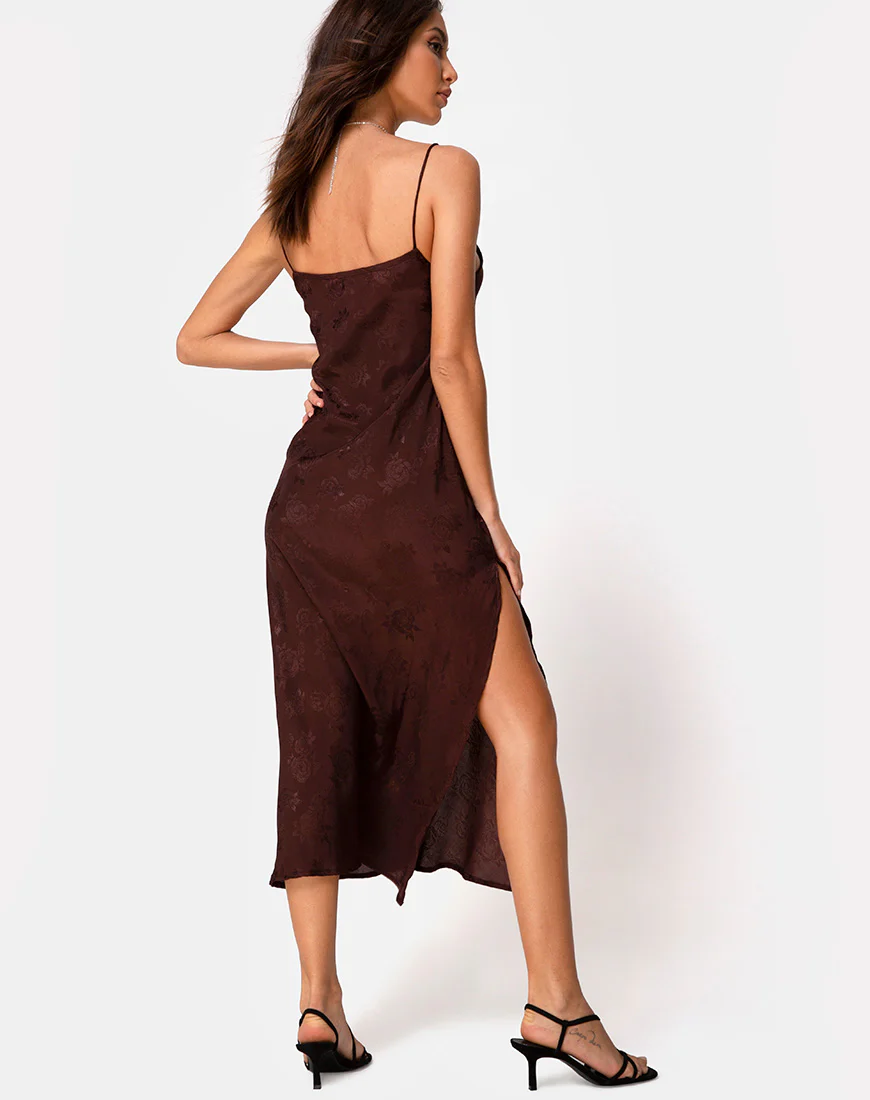Quinty Dress in Satin Rose Cocoa - Awmao