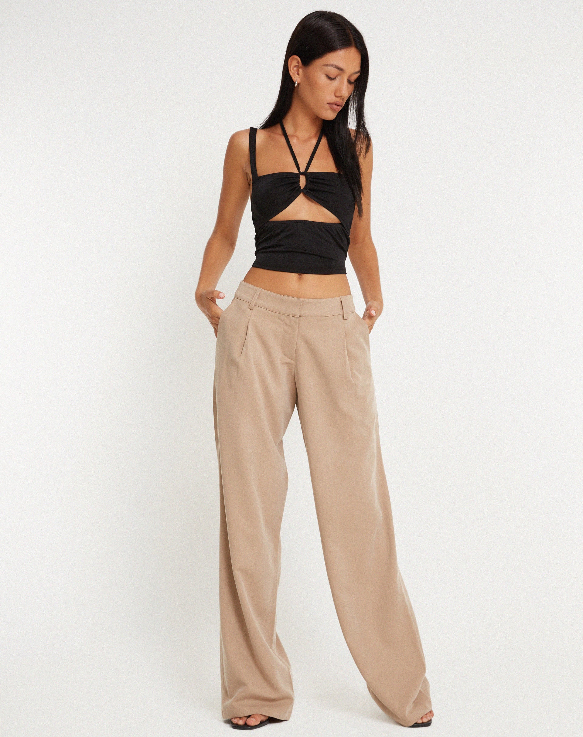 Hondra Wide Leg Trouser in Beige - Awmao