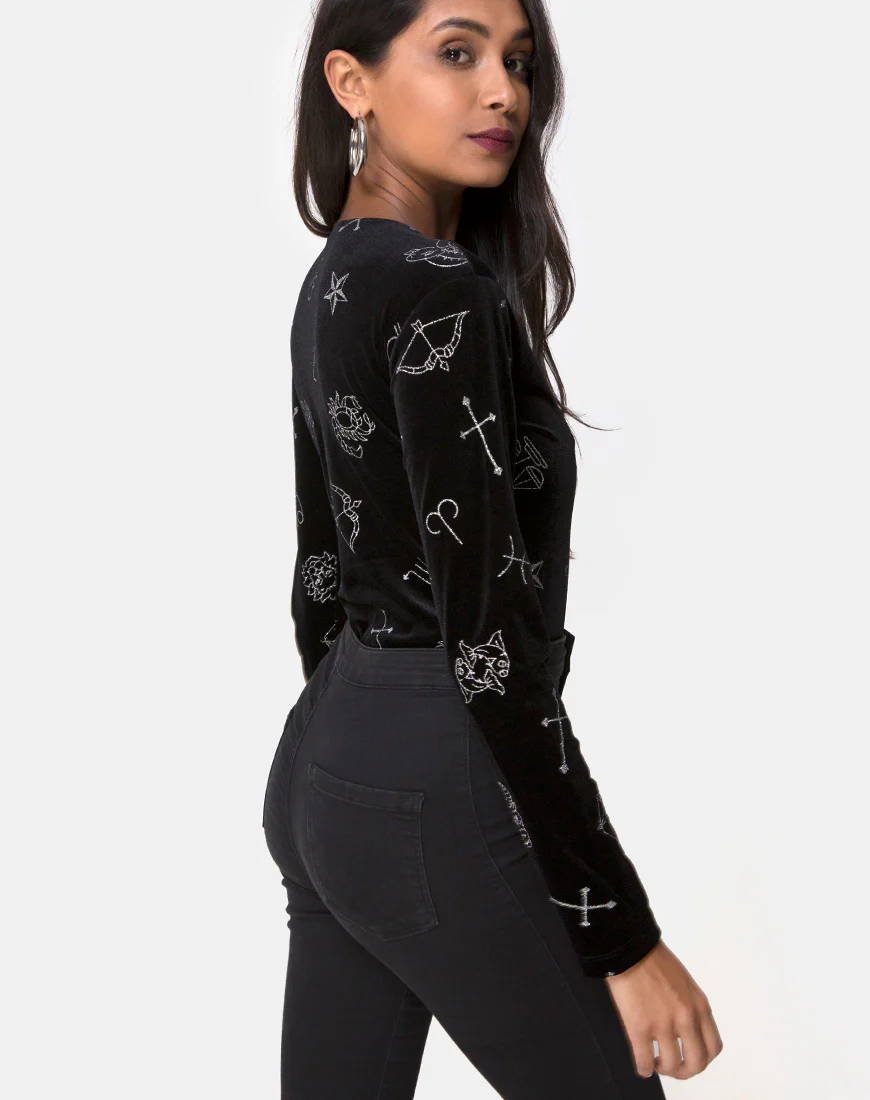 Bonella Bodice in Black Velvet Medium Astro Glitter - Awmao