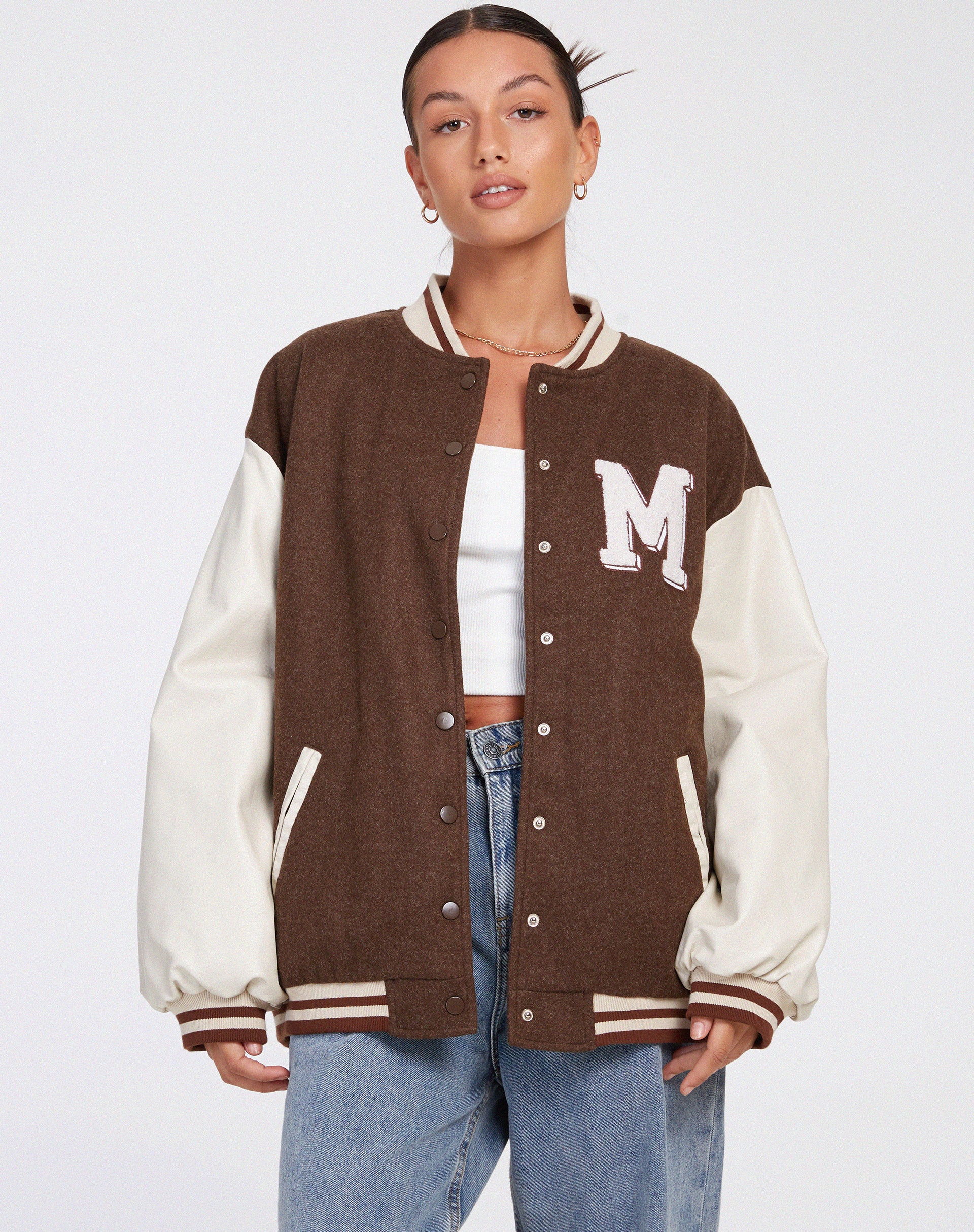 Bama Varsity Jacket in Brown Beige - Awmao