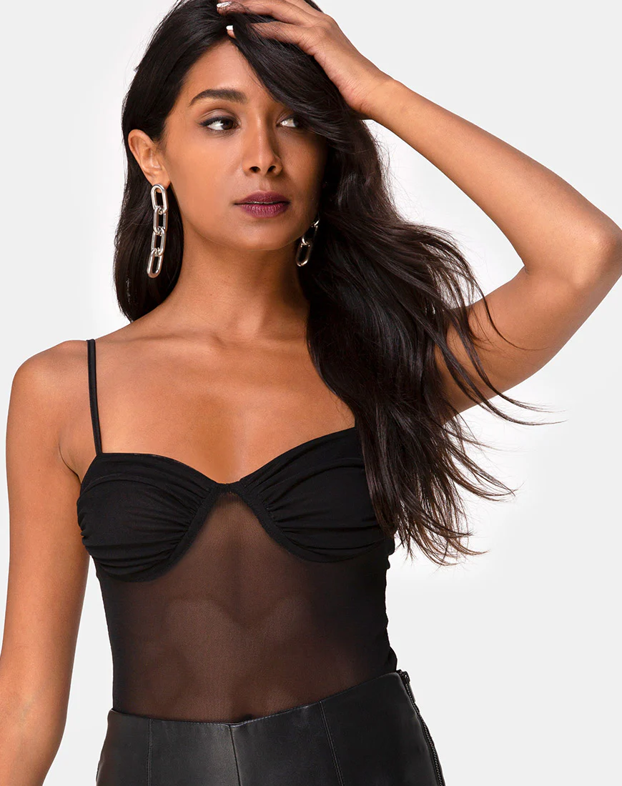 Jelita Sheer Bodice in Black Net - Awmao