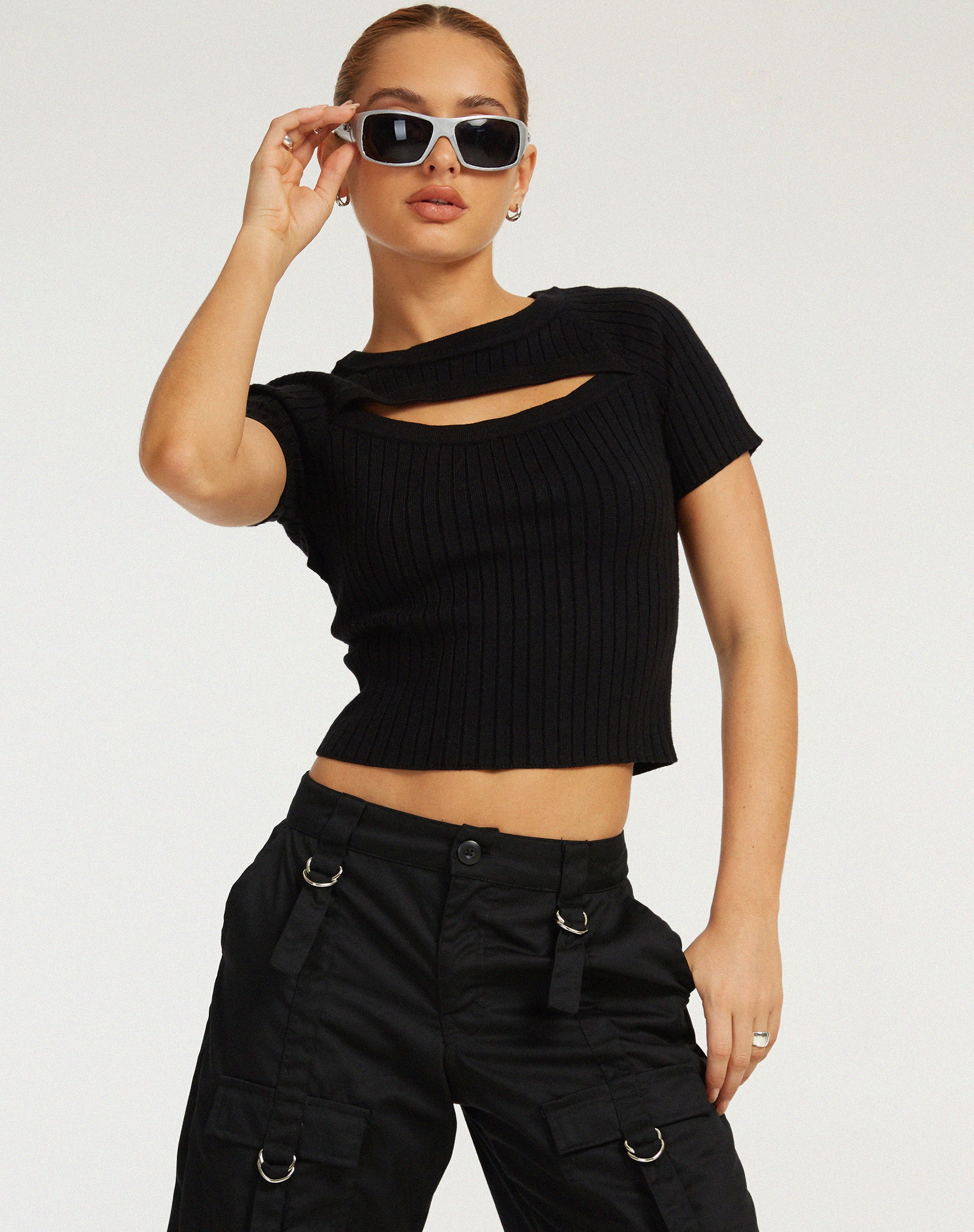 Morsche Cut Out Crop Top in Black - Awmao