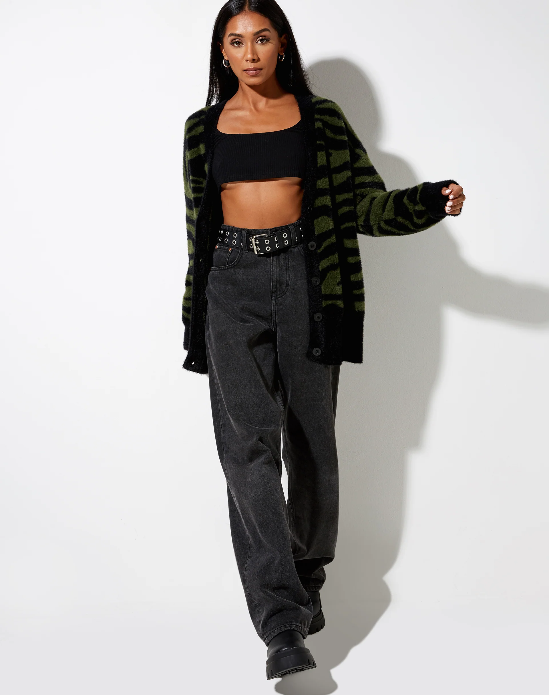 Uriela Cardi in Knit Zebra Olive and Black - Awmao