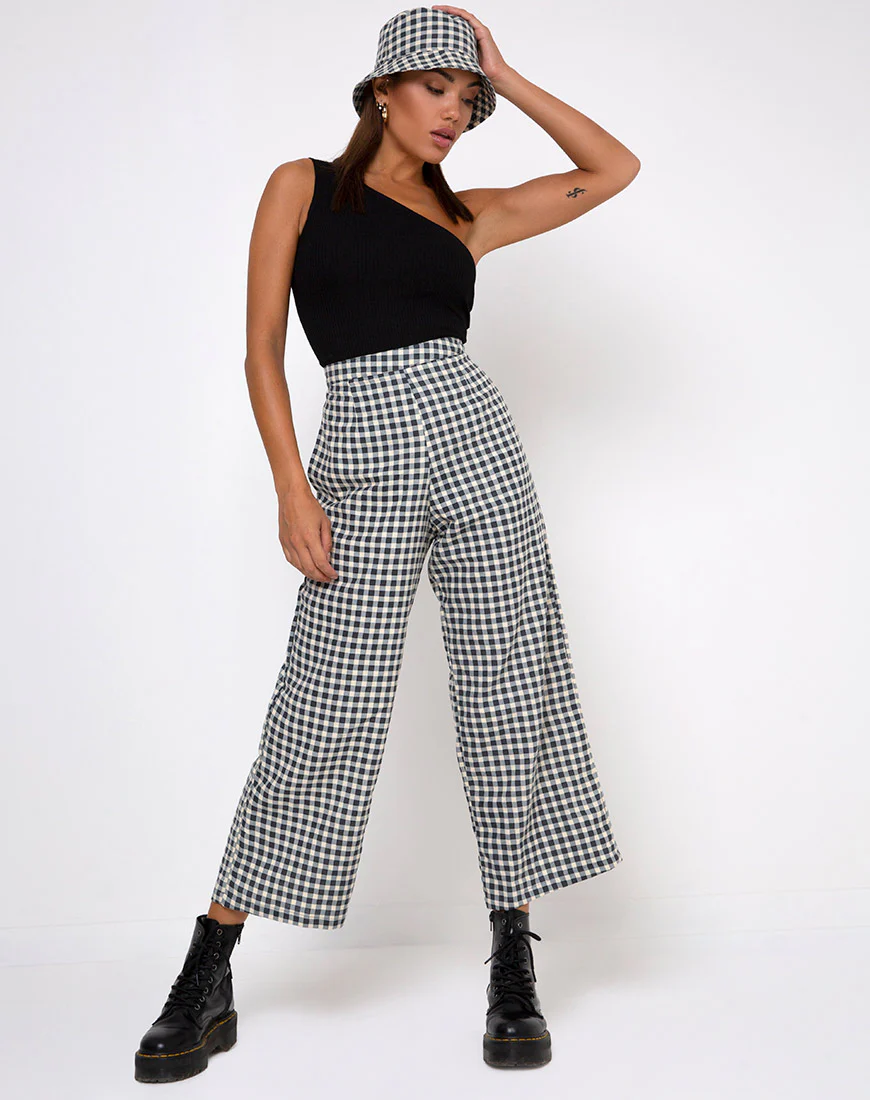 Gamila Culotte Trouser in Gingham Cream - Awmao