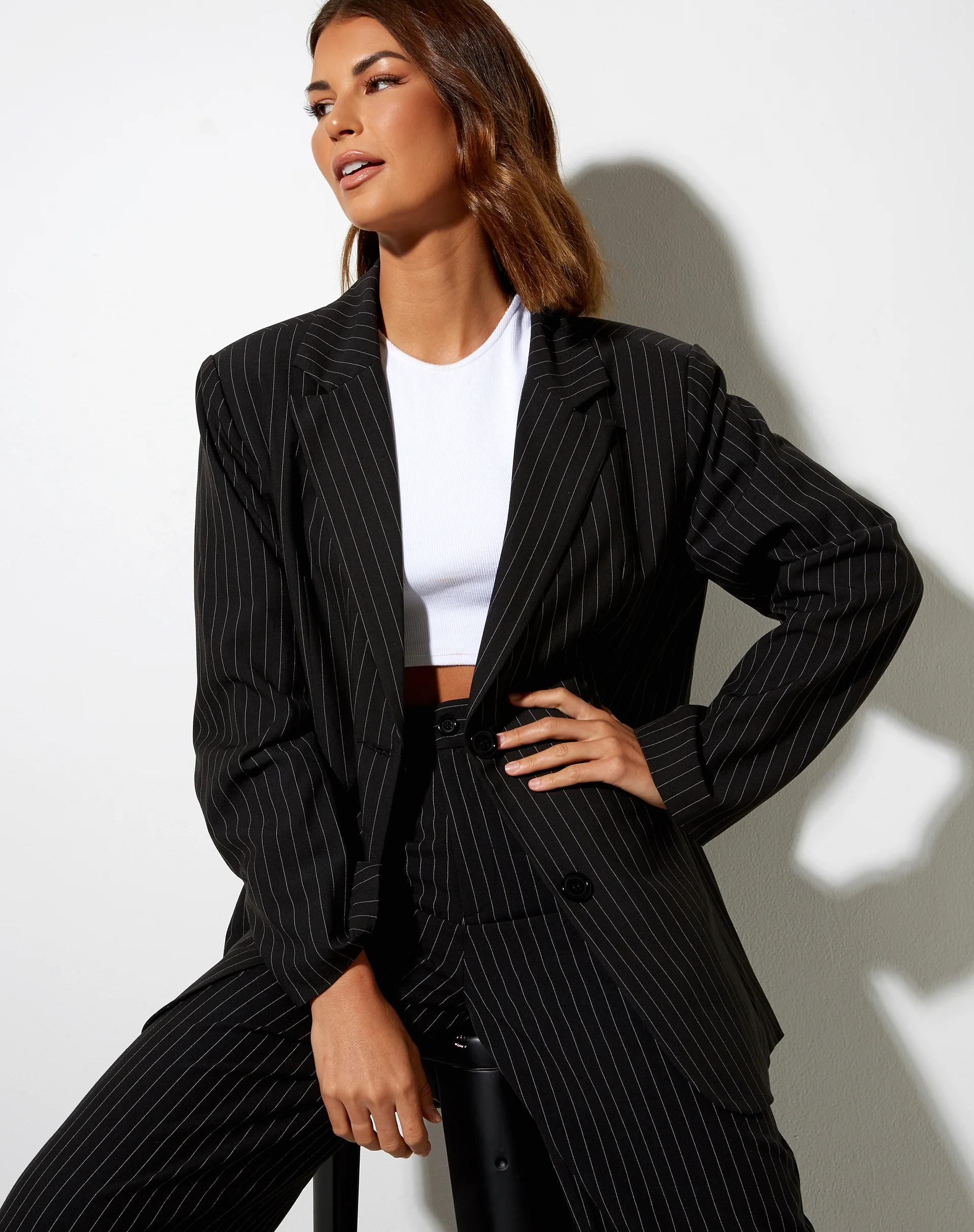 Maiwa Blazer in Pinstripe Black - Awmao