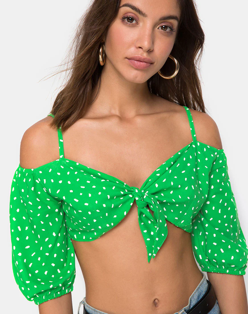 Kavon Crop Top in Green Diana Dot - Awmao