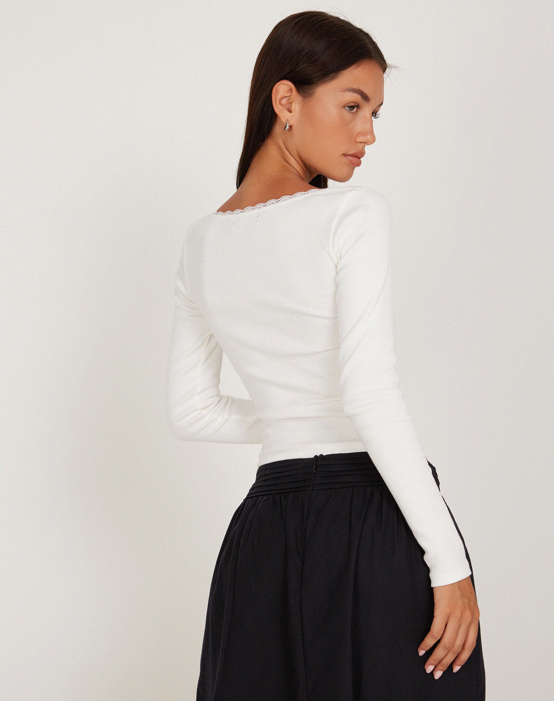 Bovita Long Sleeve Top in Rib White - Awmao