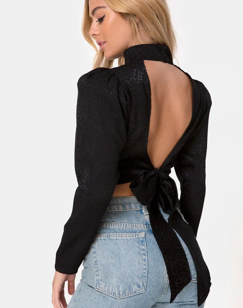 Jasty Crop Top in Satin Cheetah Black - Awmao