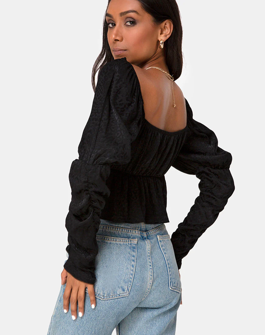 Piery Top in Satin Cheetah Black - Awmao
