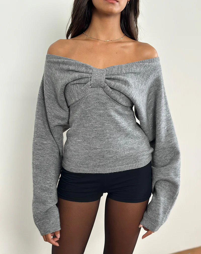 Sikuna Bow Jumper in Grey - Awmao
