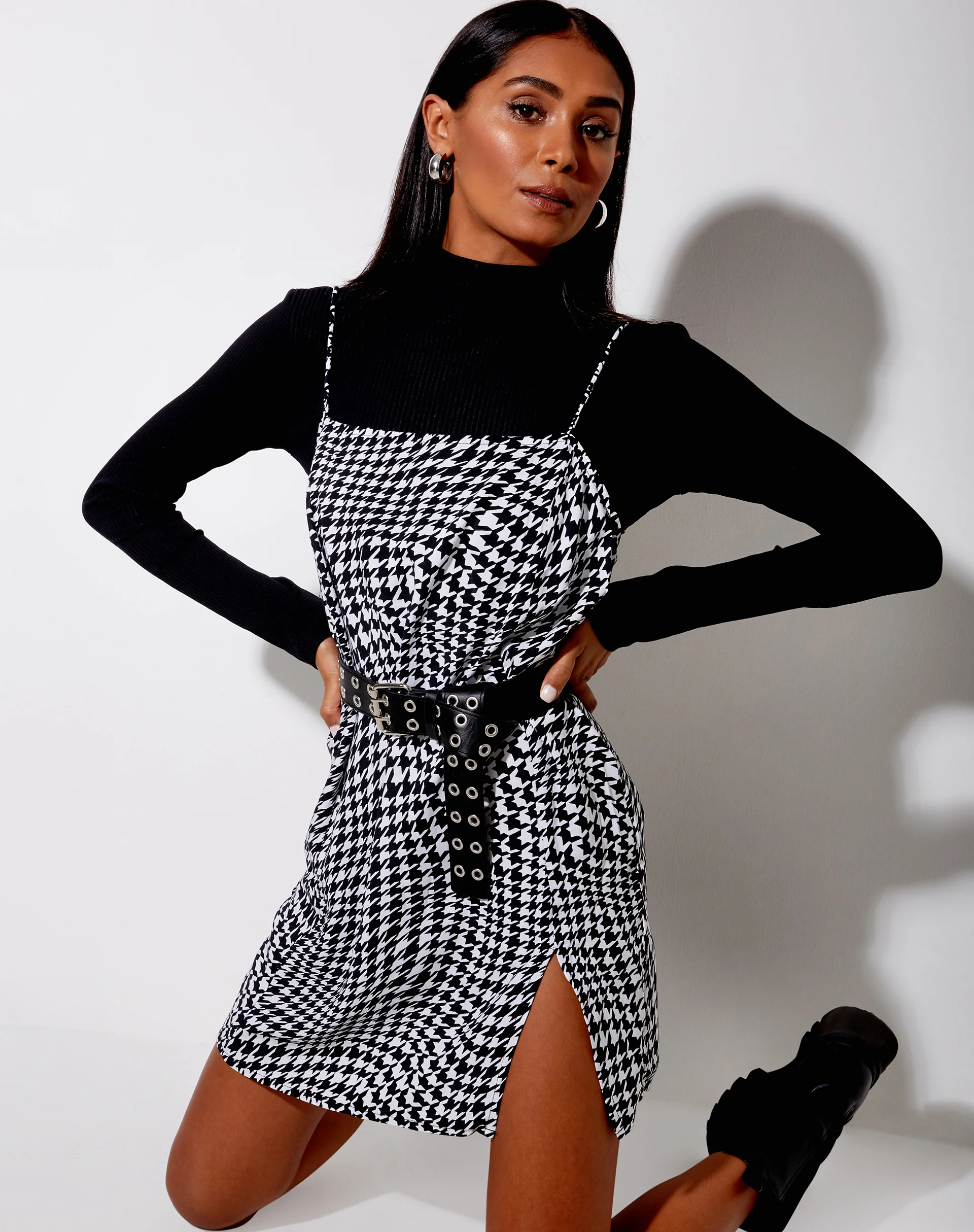 Datista Slip Dress in Wavey Dogtooth - Awmao