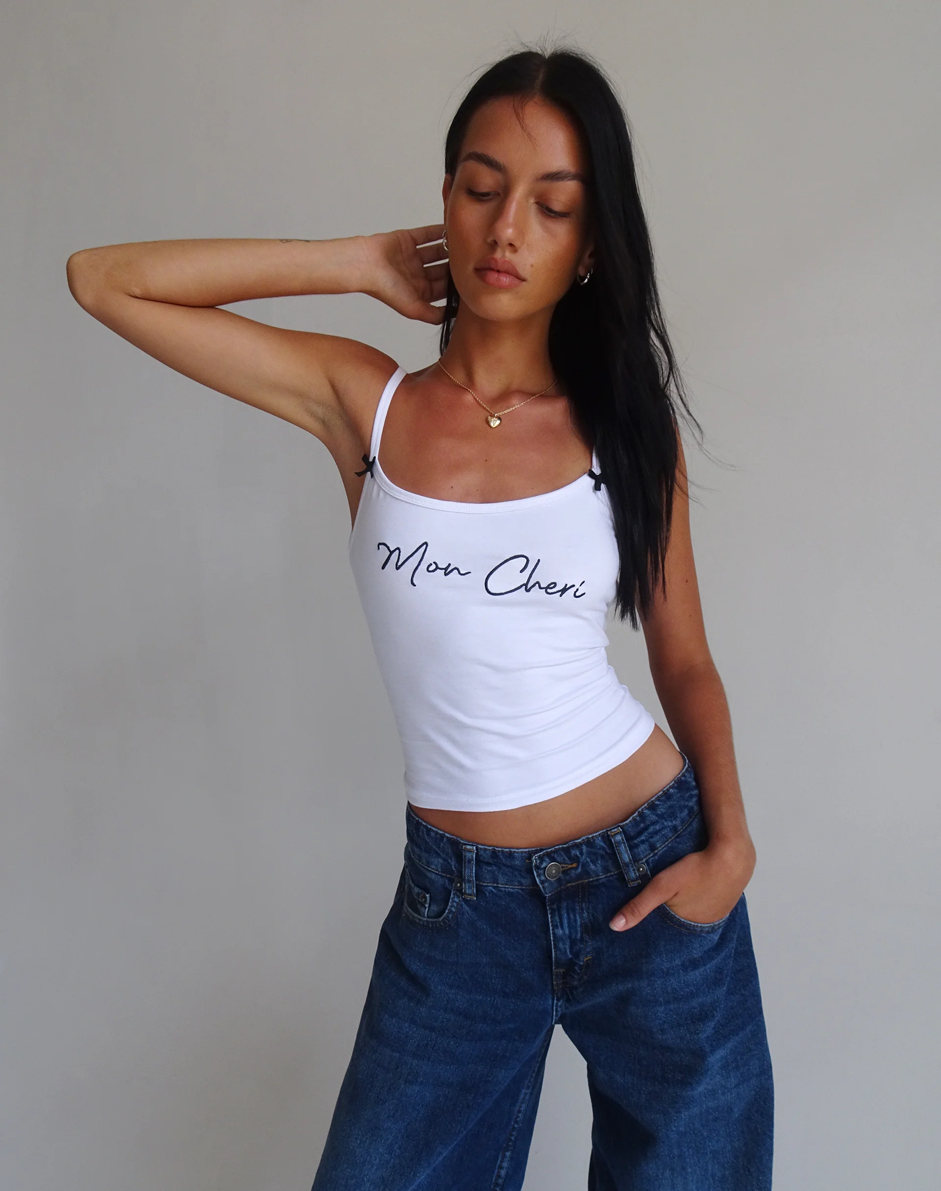Isa Vest Top in White with Mon Cheri Embroidery - Awmao
