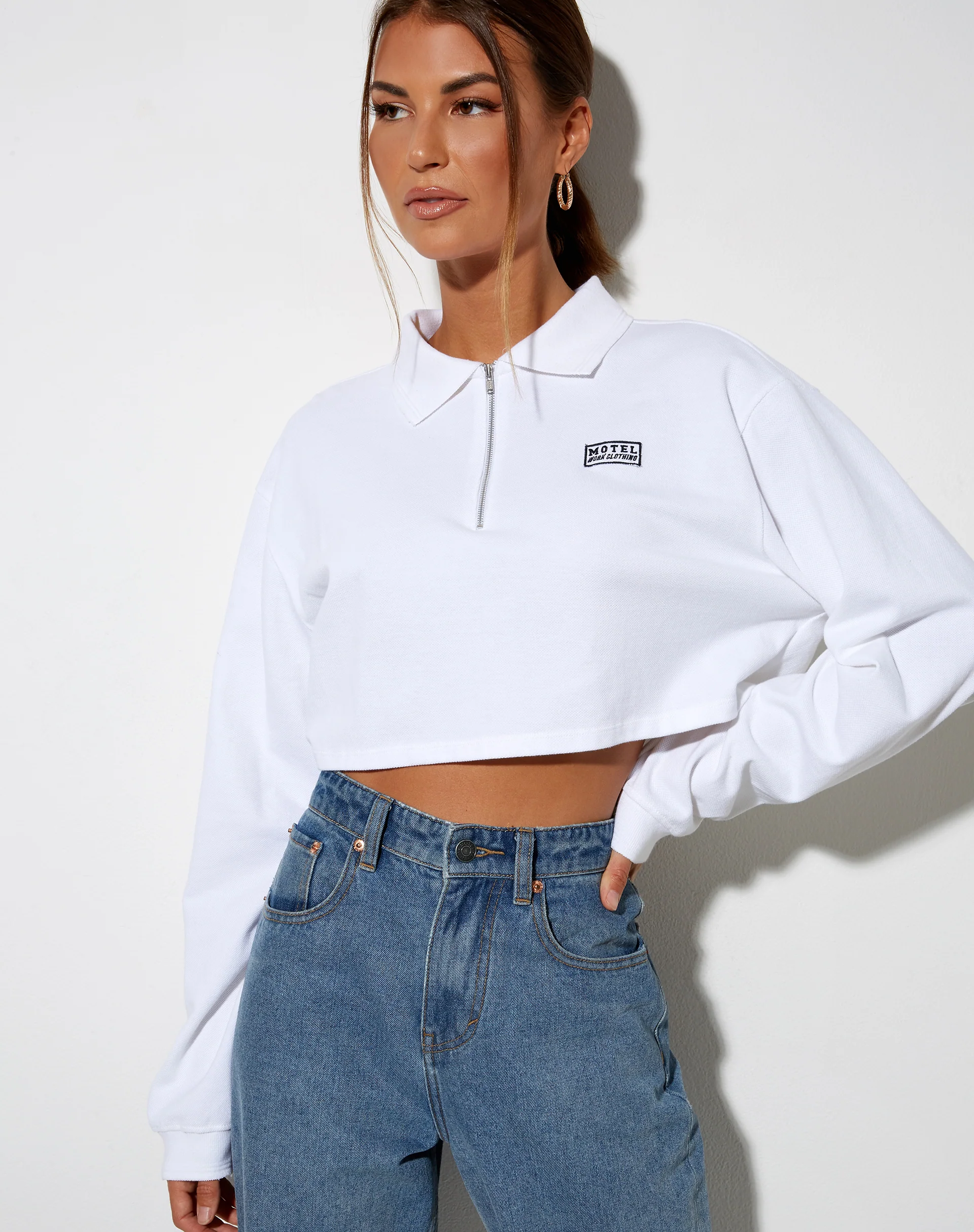 Gandi Crop Top in White with Motel Work Clothing Label - Awmao