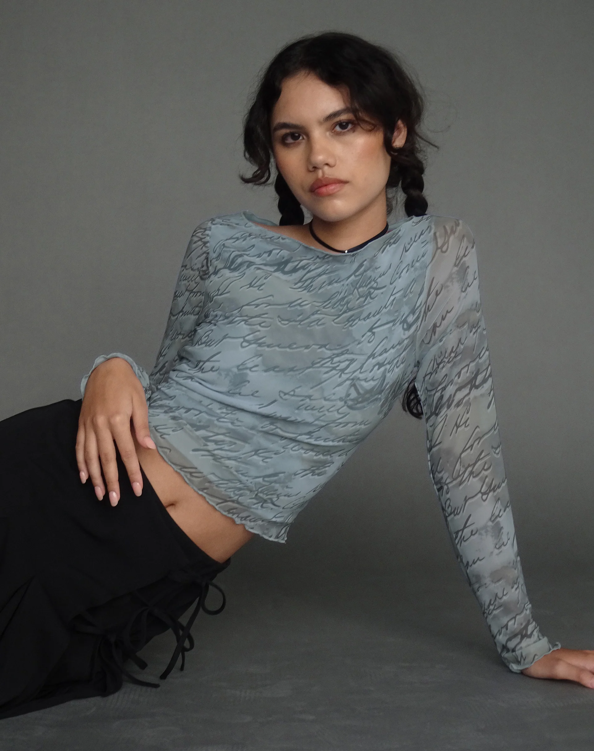 Armali Long Sleeve Top in Mesh Fluid Digi Print - Awmao
