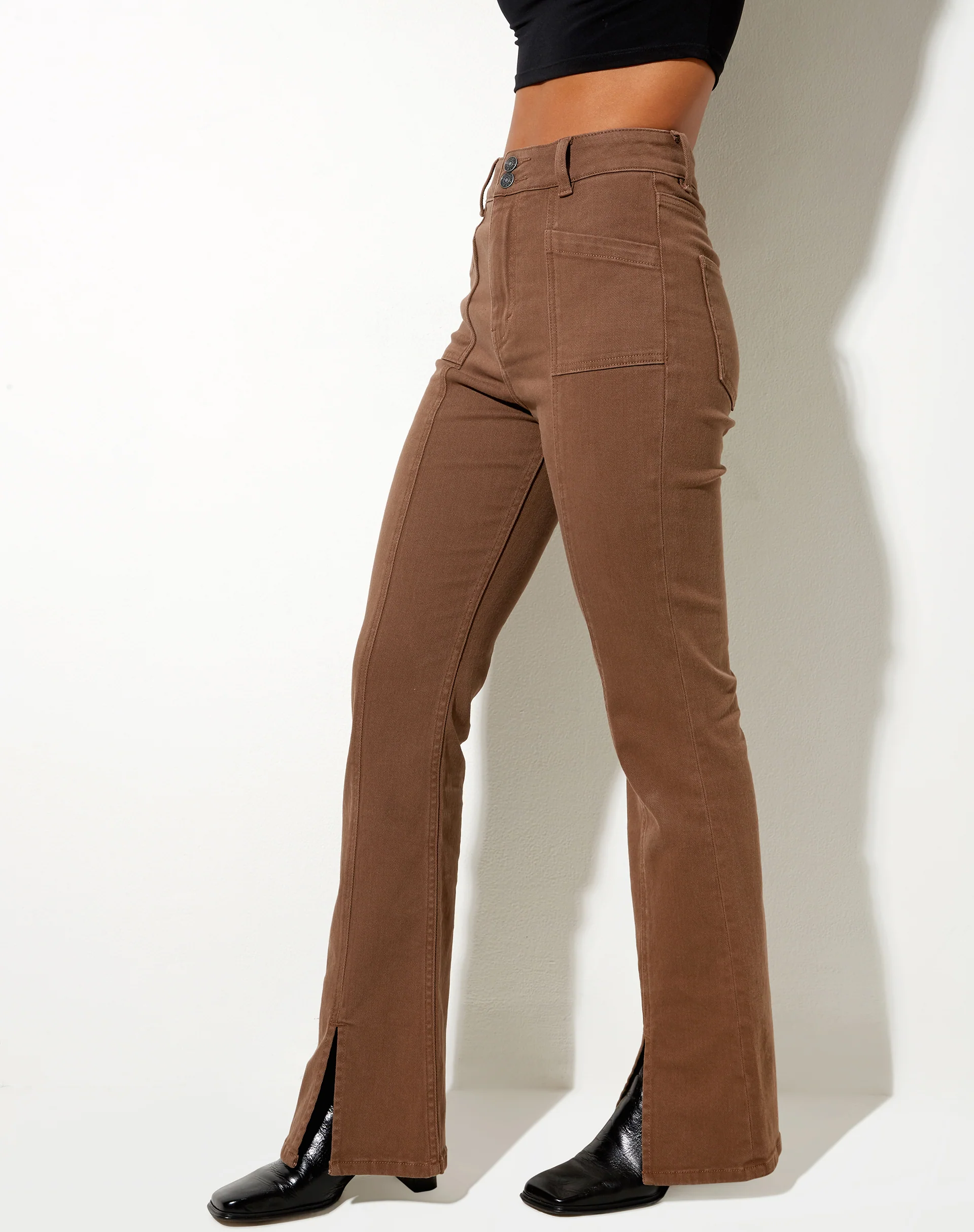 Seam Split Jeans in Rich Brown - Awmao