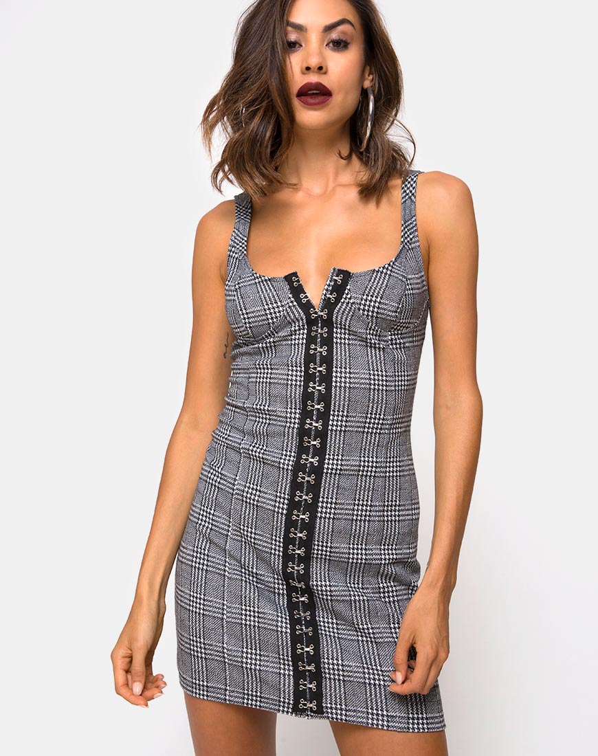 Ena Bodycon Dress in Hook and Eye Charles Check - Awmao