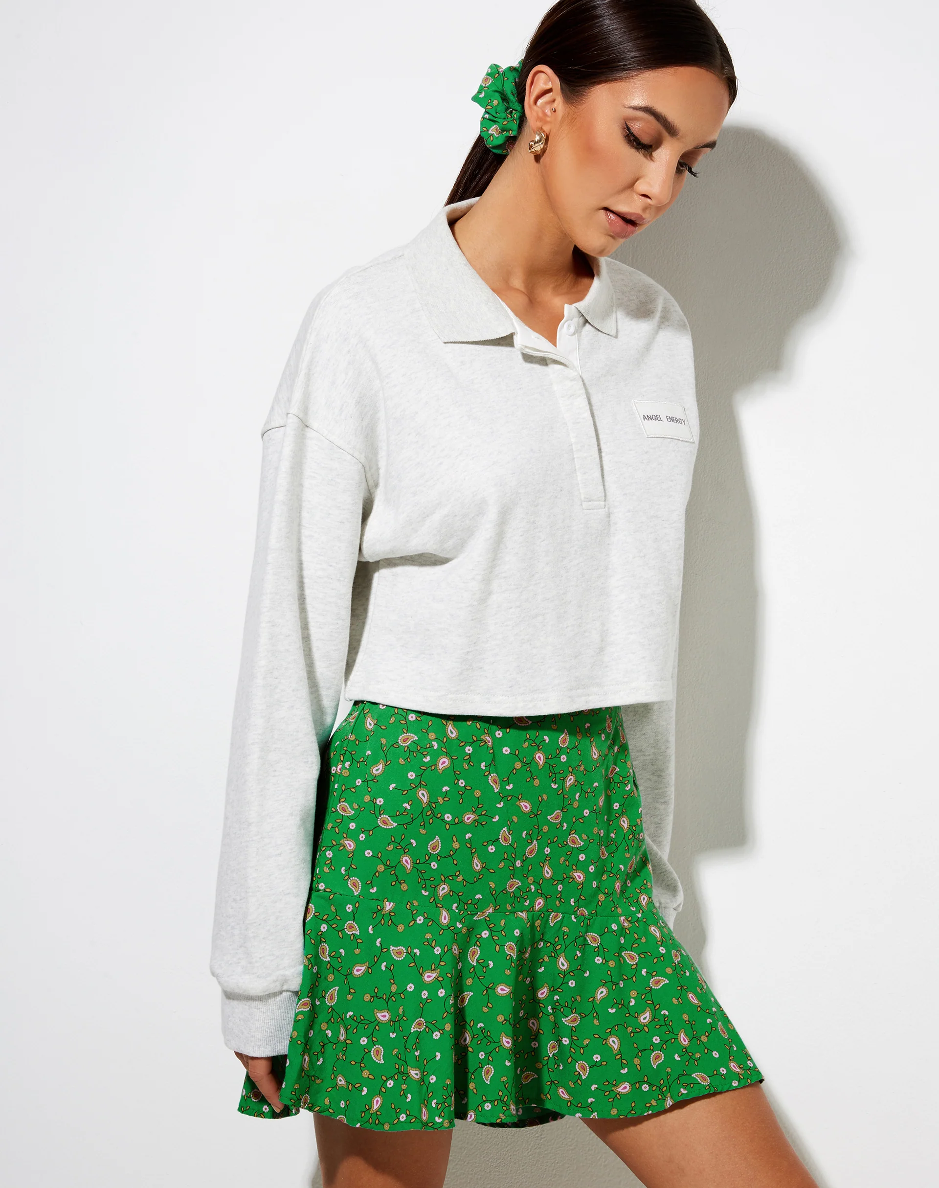 Gaelle Mini Skirt in Paisley Fun Green - Awmao