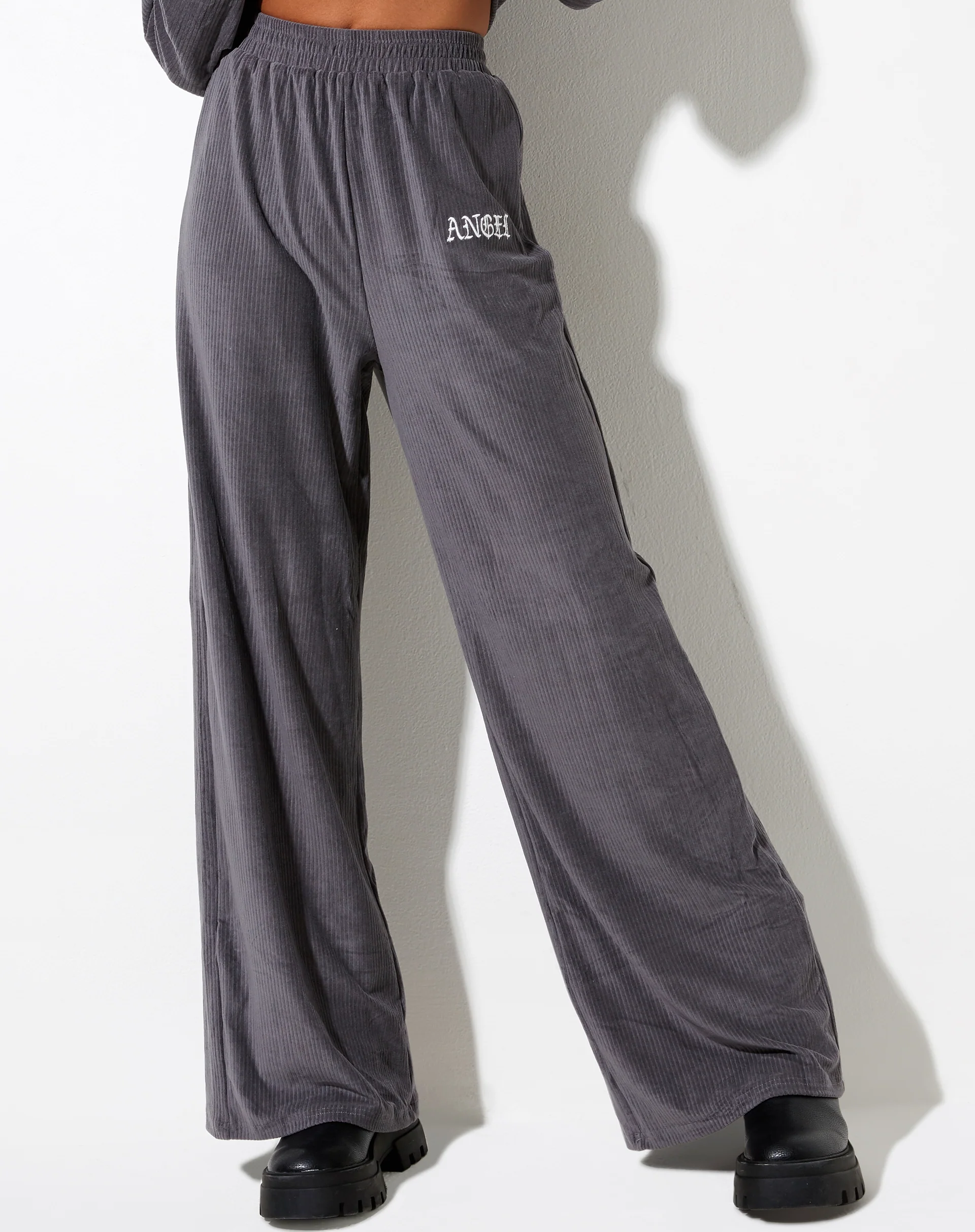 Obeli Trouser in Charcoal Grey 'Angel' Embro - Awmao