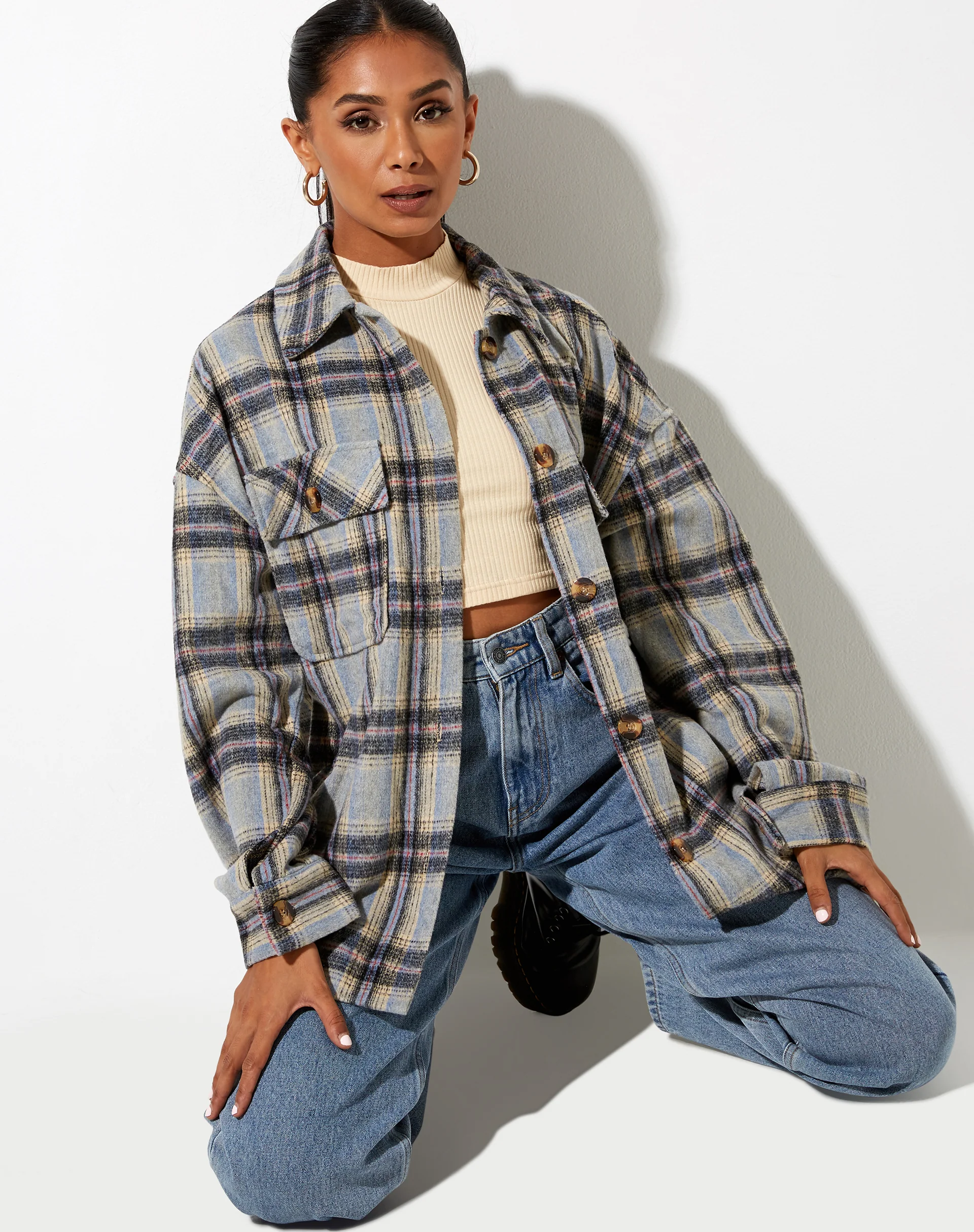 Marcel Shirt in Check Light Blue White Black - Awmao