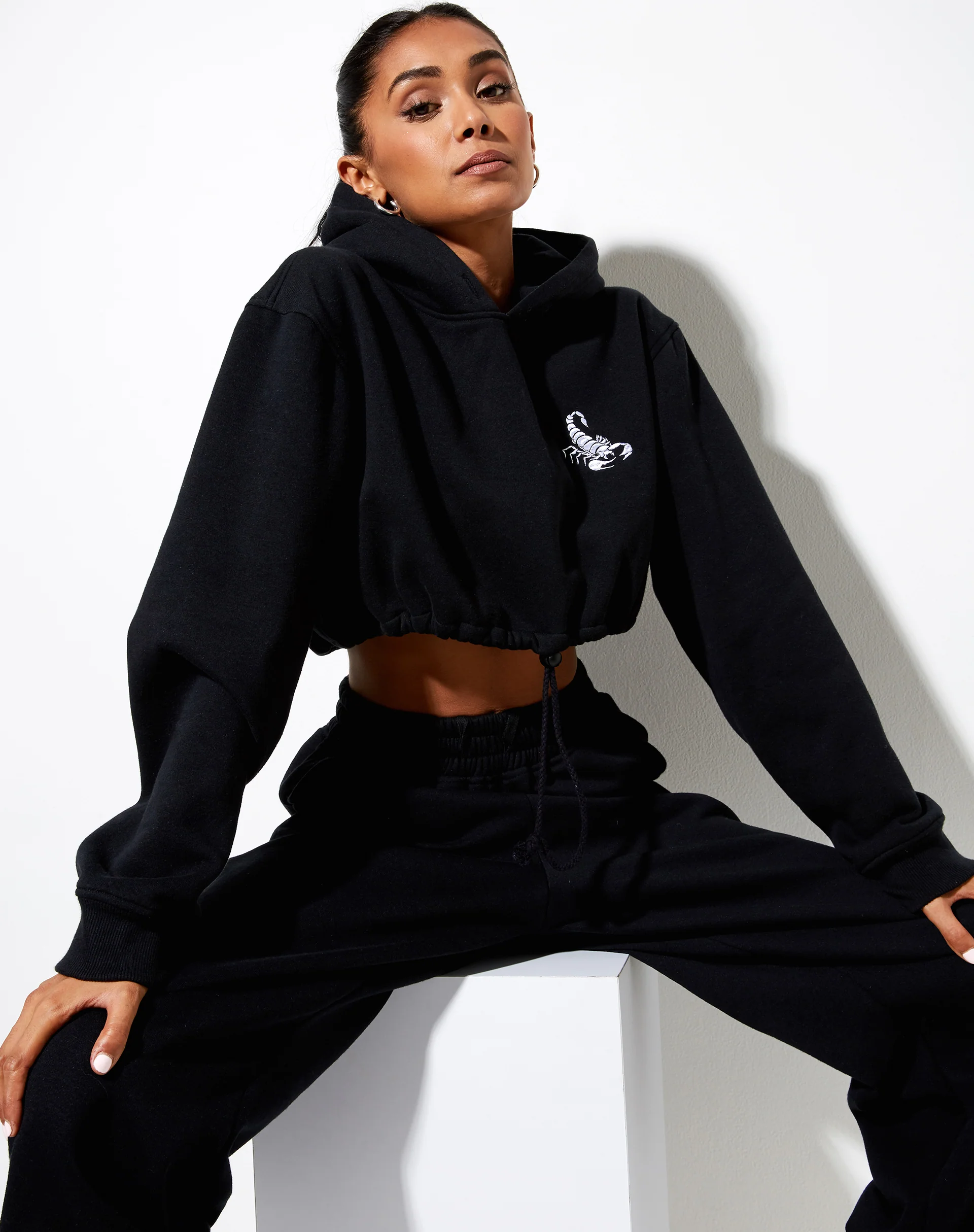Caden Hoodie in Black with Scorpion White Embro - Awmao
