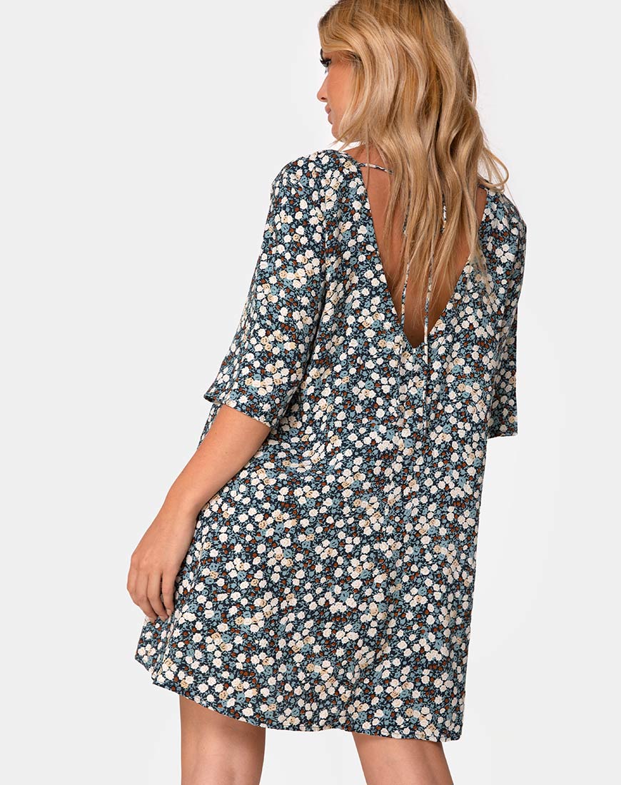 Rosella Swing Dress in Floral Field Navy - Awmao