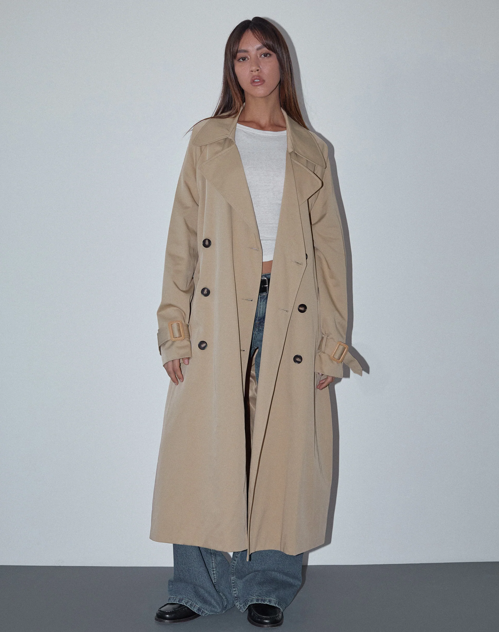 Orcati Double Breasted Trench Coat in Tan - Awmao
