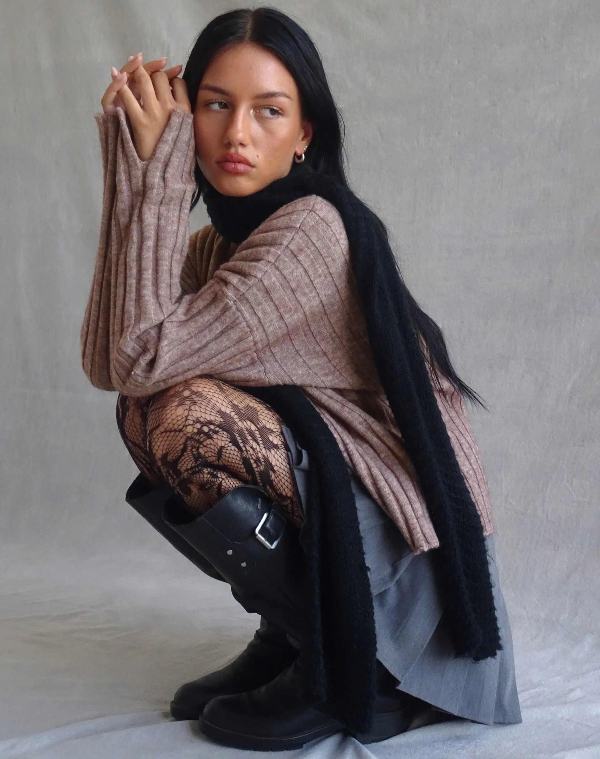 Judah Oversized Chunky Rib Knit Jumper in Taupe - Awmao