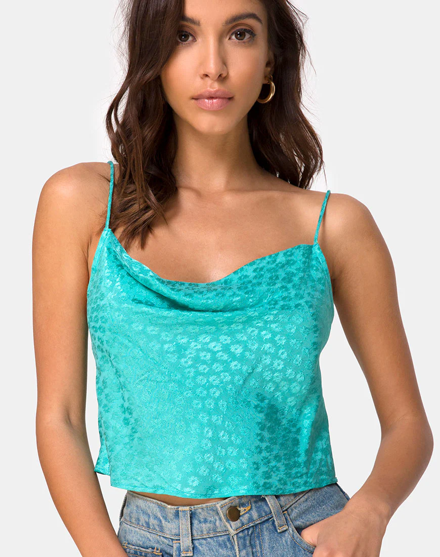 Mordes Top in Satin Ditsy Rose Blue - Awmao