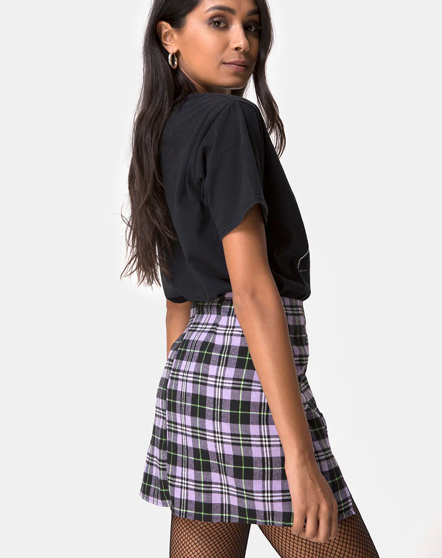 Zaid Mini Skirt in Plaid Lilac - Awmao
