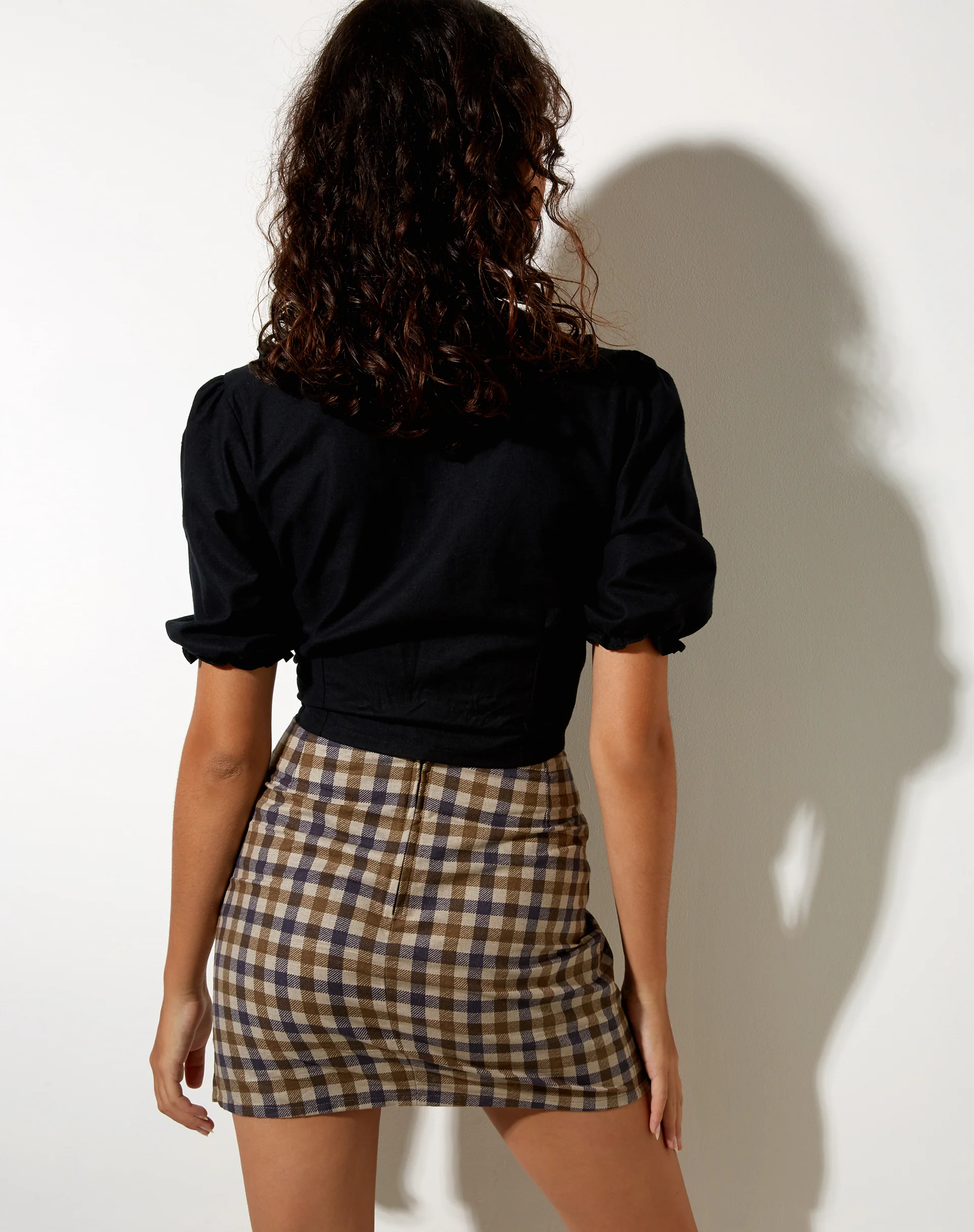 Pelmy Mini Skirt in 40's Check Tan - Awmao
