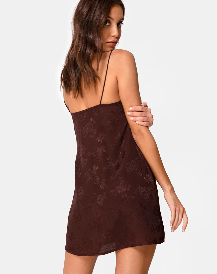 Ronina Mini Dress in Satin Rose Cocoa - Awmao