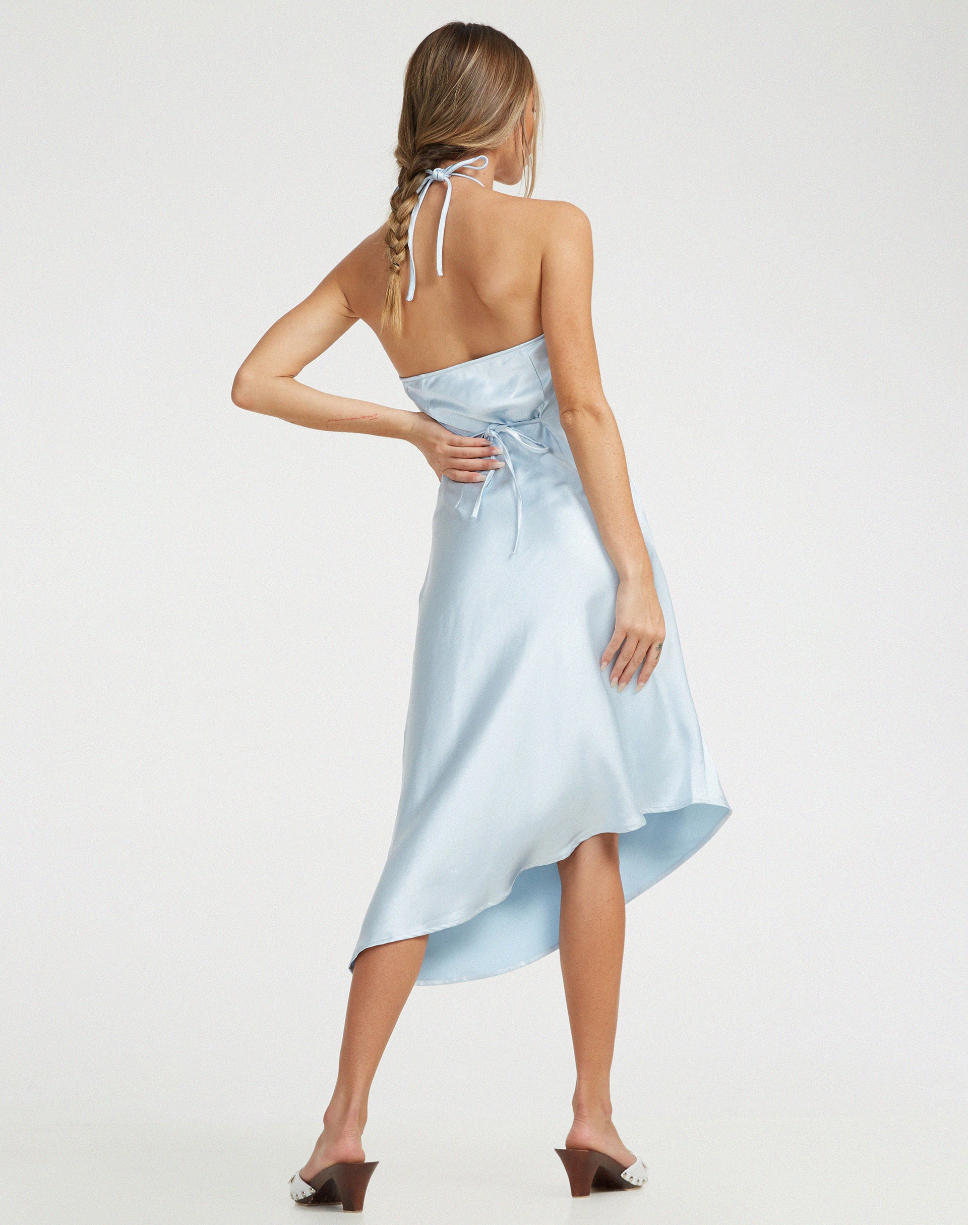 Kimora Midi Dress in Satin Ice Blue - Awmao