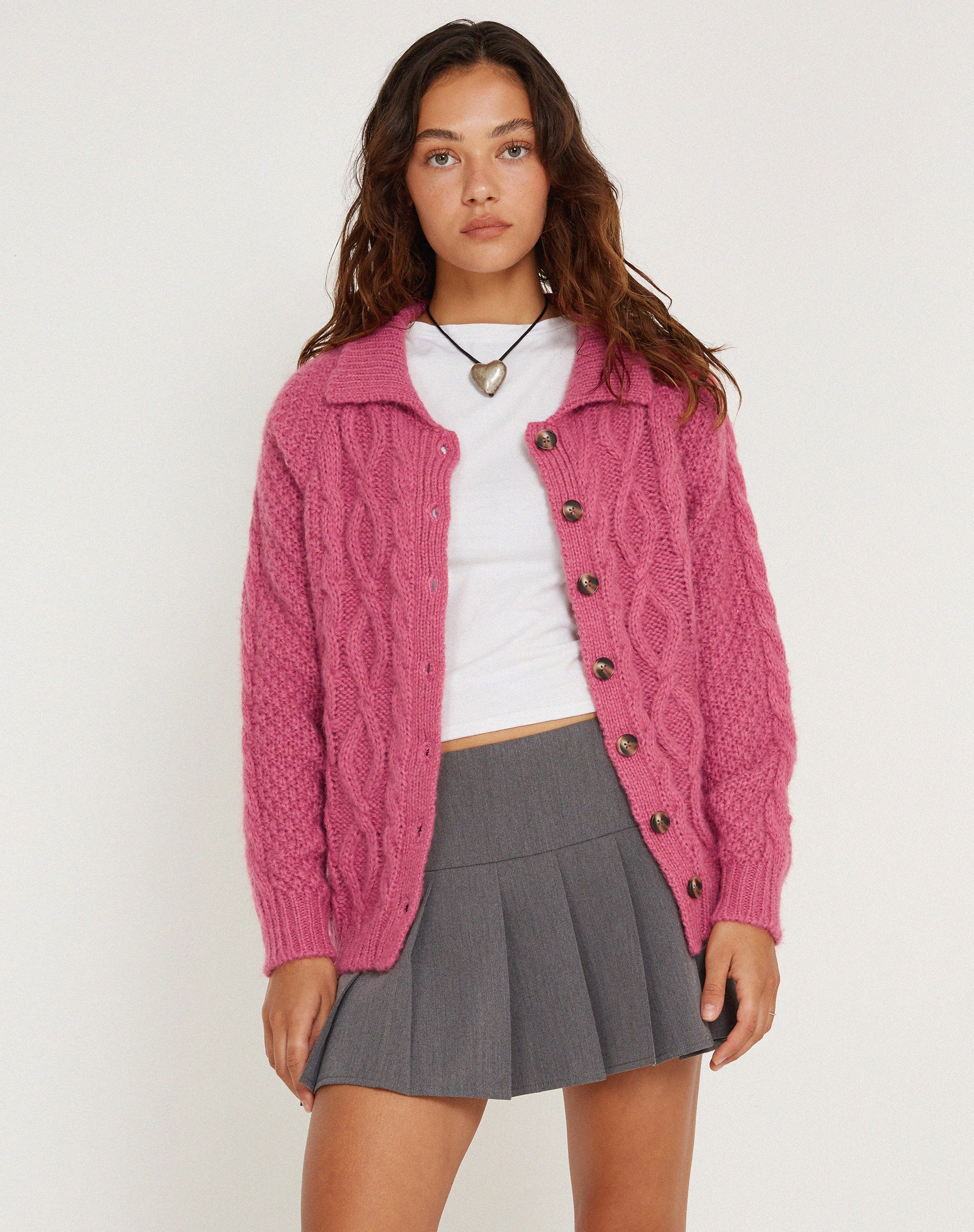 Triny Cardi in Cable Knit Pink - Awmao