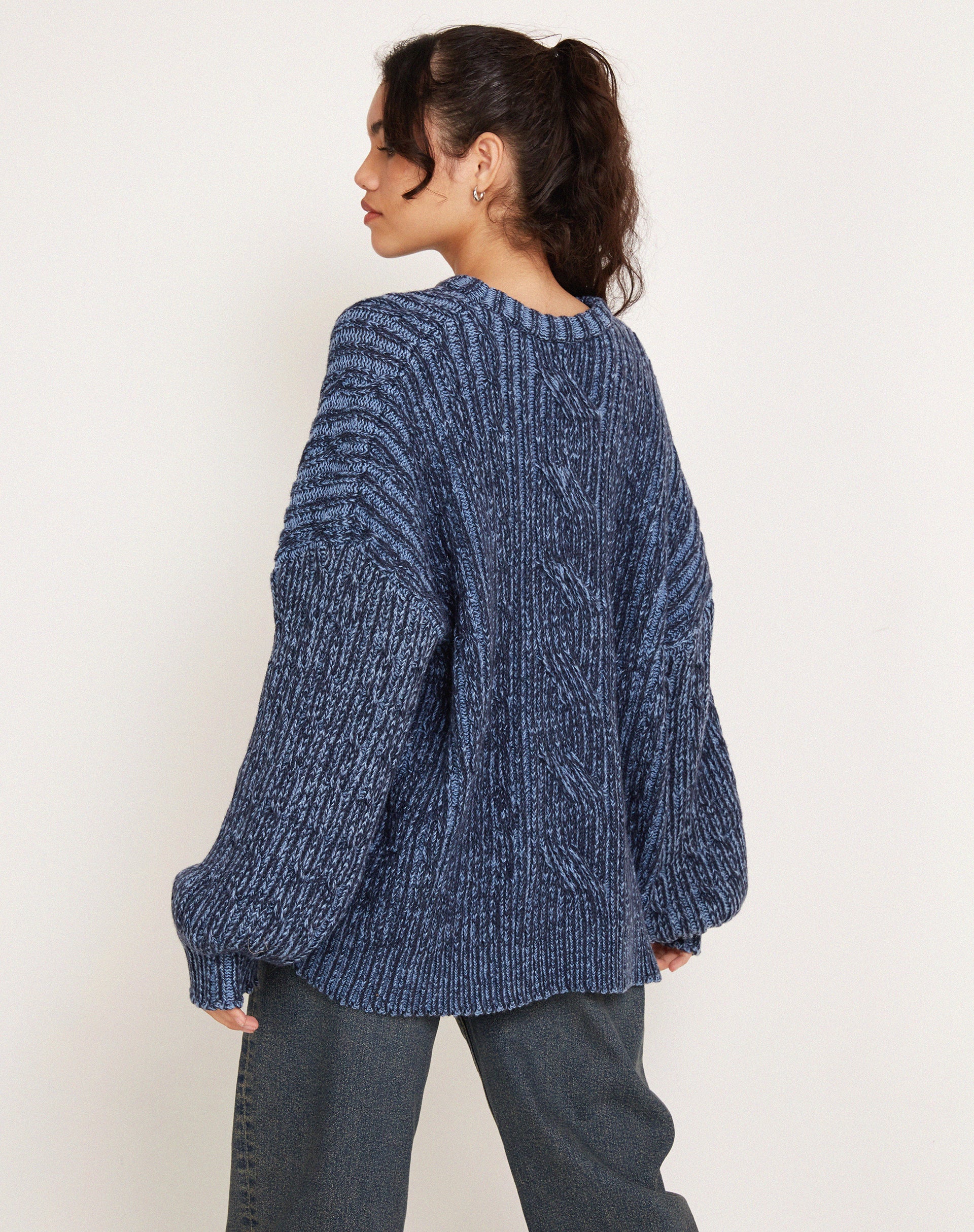 Amieta Knitted Jumper in Two Tone Blue - Awmao