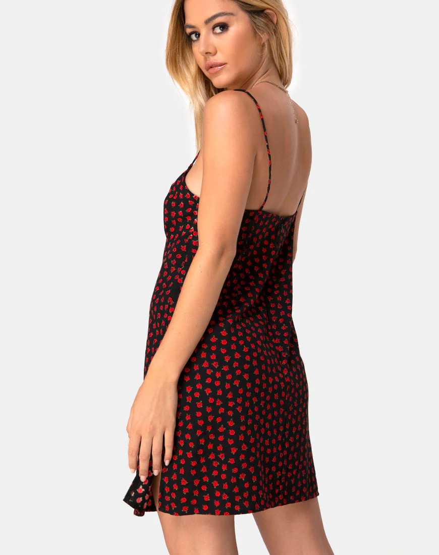 Rilia Dress in Dotty Rose Red - Awmao