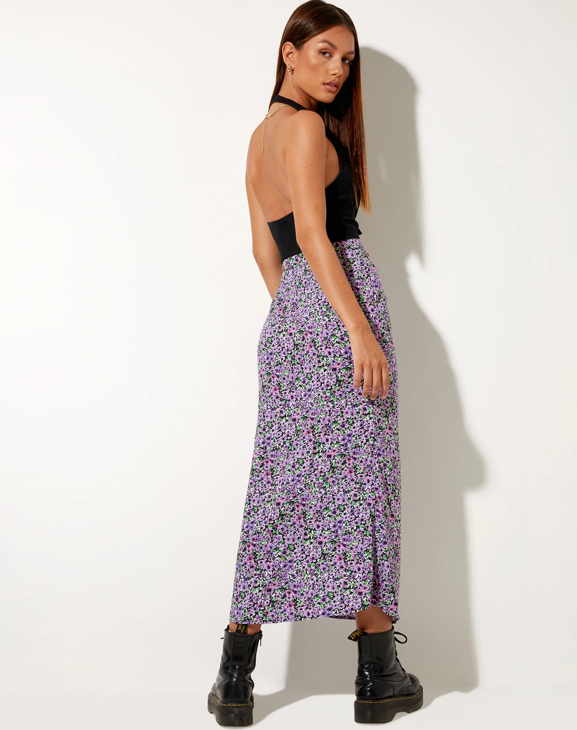 Rima Midi Skirt in Lilac Blossom - Awmao