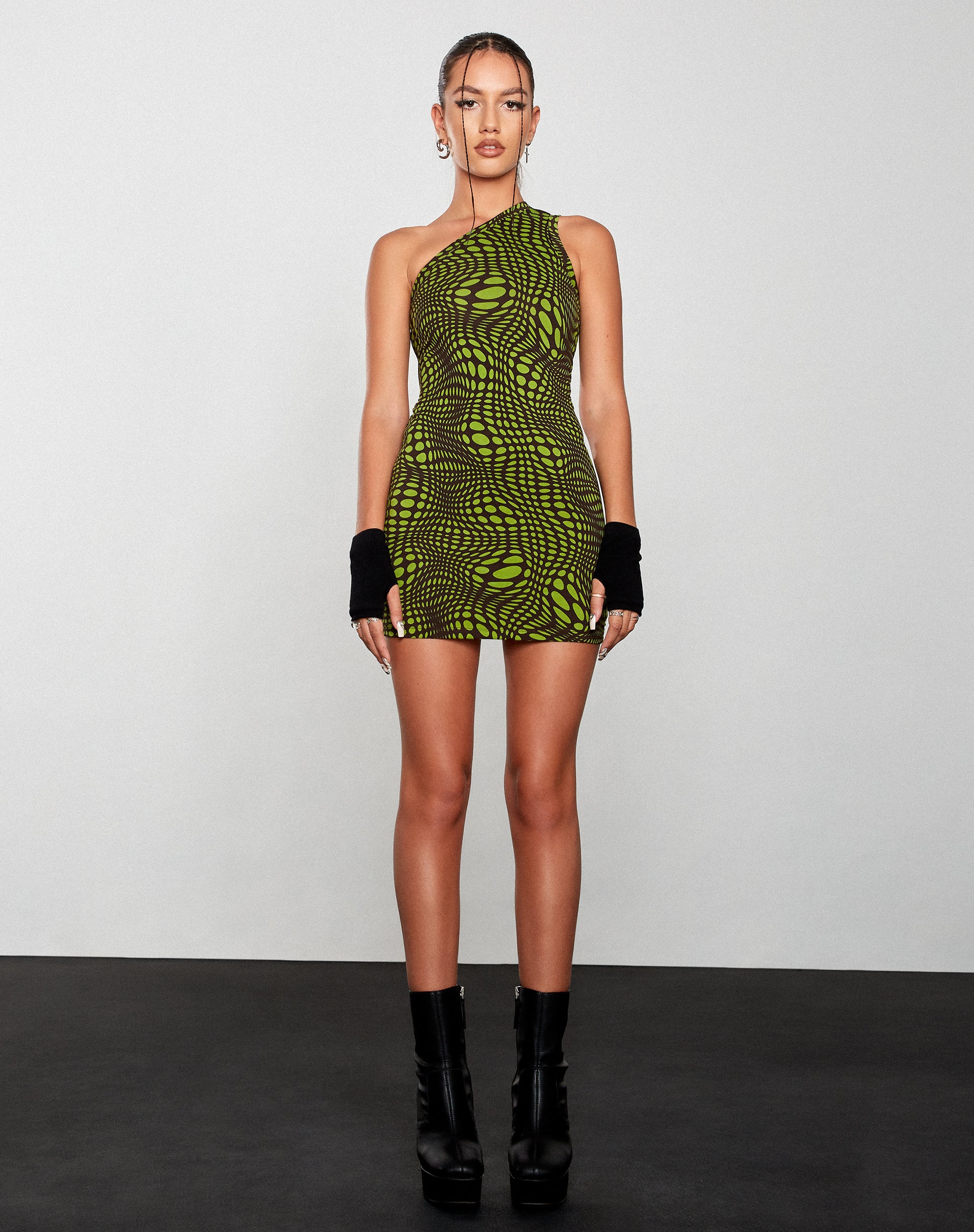 Nelvia Bodycon Dress in Optic Polka Green - Awmao