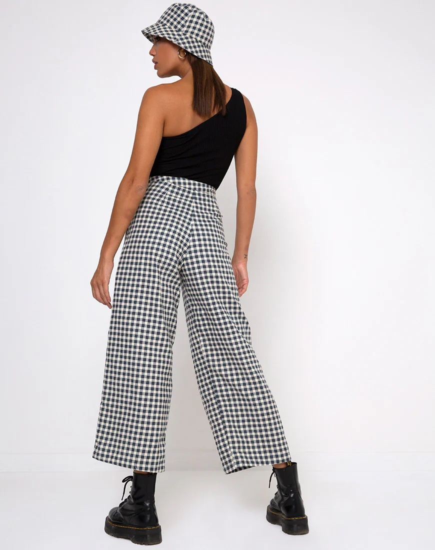 Gamila Culotte Trouser in Gingham Cream - Awmao