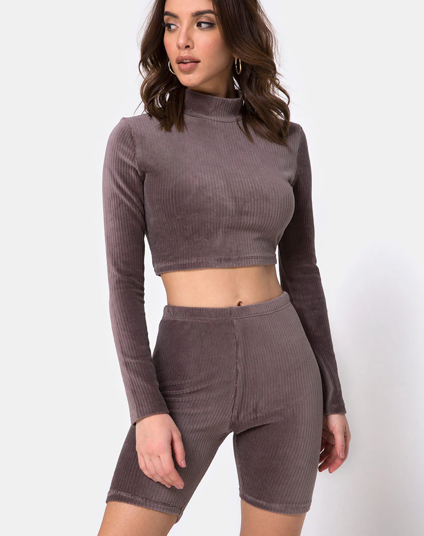 Bike Short in Mocha Rib Velvet - Awmao