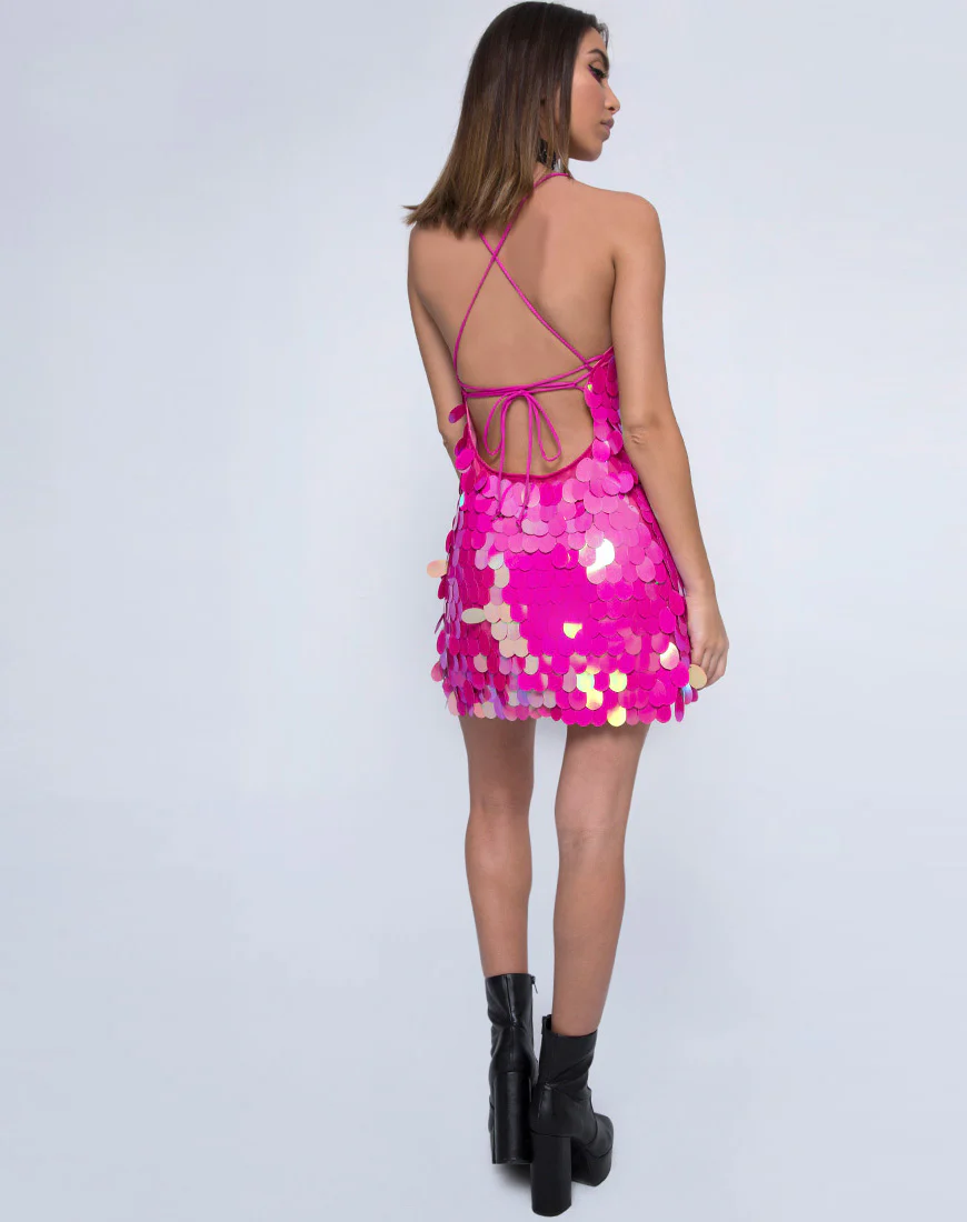 Shine Dress in Tear Drop Sequin Fuschia Shine - Awmao
