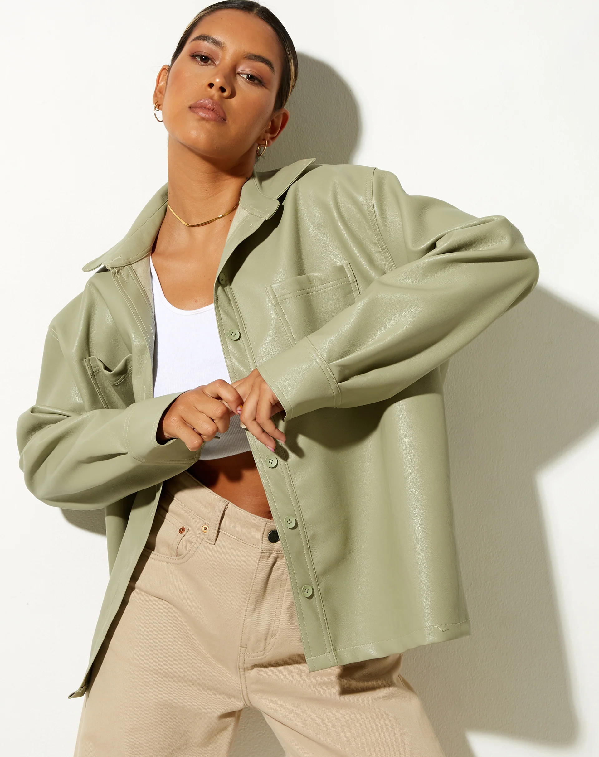 LumberJack Shirt in PU Sage - Awmao