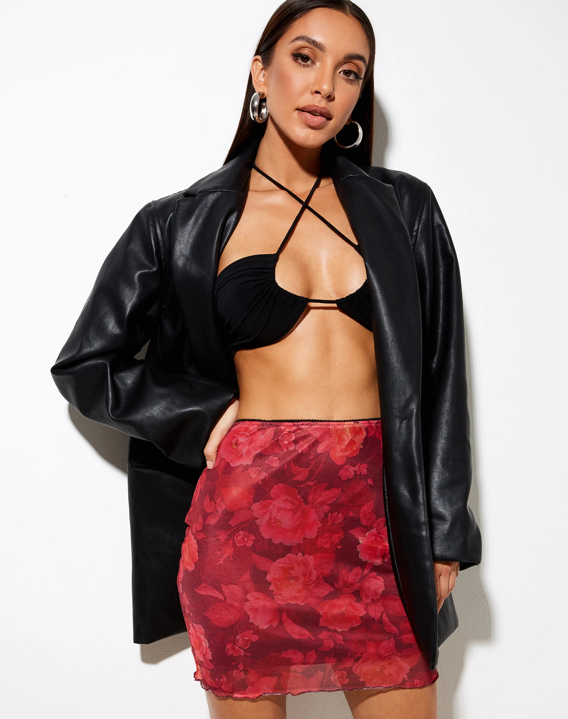 Kinnie Mini Skirt in Rough Rose Burgundy - Awmao
