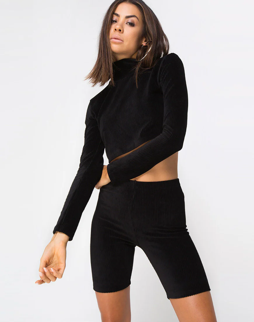 Bike Short in Velvet Rib Black - Awmao