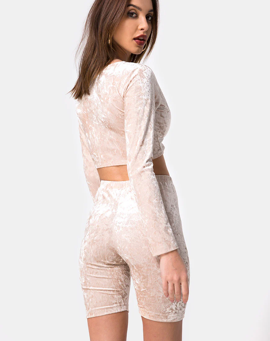 Bike Short in Cream Crushed Velvet - Awmao